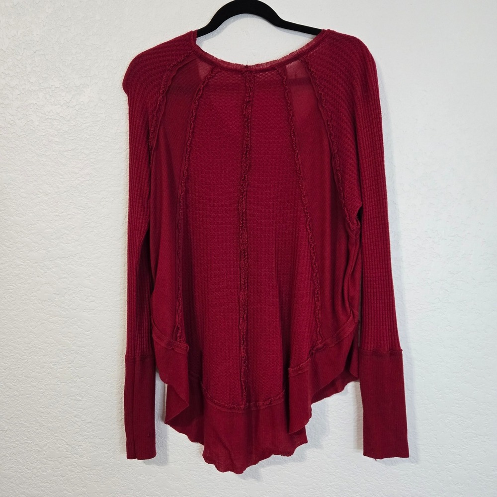 We The Free Red Deep Red Waffle Knit Drippy Thermal Long Sleeve Size S - Picture 3 of 7